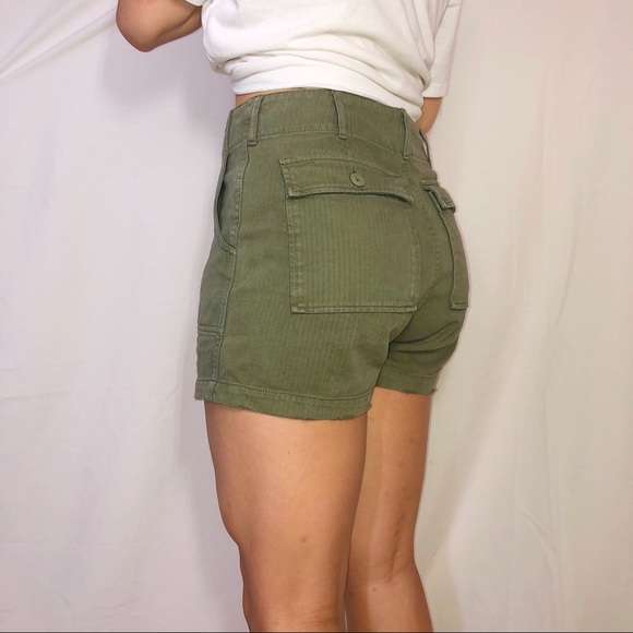 Redone High Waisted Khaki Green Shorts - Picture 3 of 9